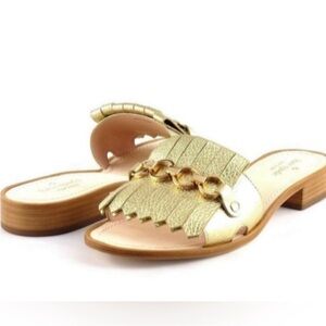 Kate Spade Brie Gold Metallic Leather Fringe Sandal with Chainlink NWOB Sz 6.5